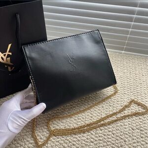 GWP YSL Black Leather Makeup Pouch with added chain